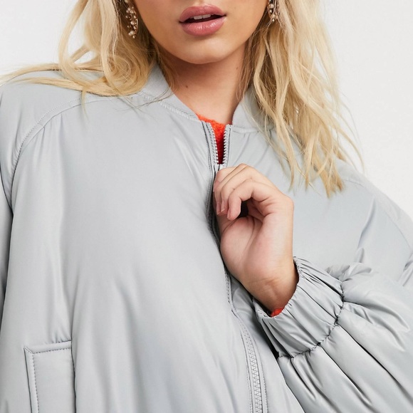 ASOS DESIGN Cropped Bomber Jacket in Gray - Picture 3 of 8
